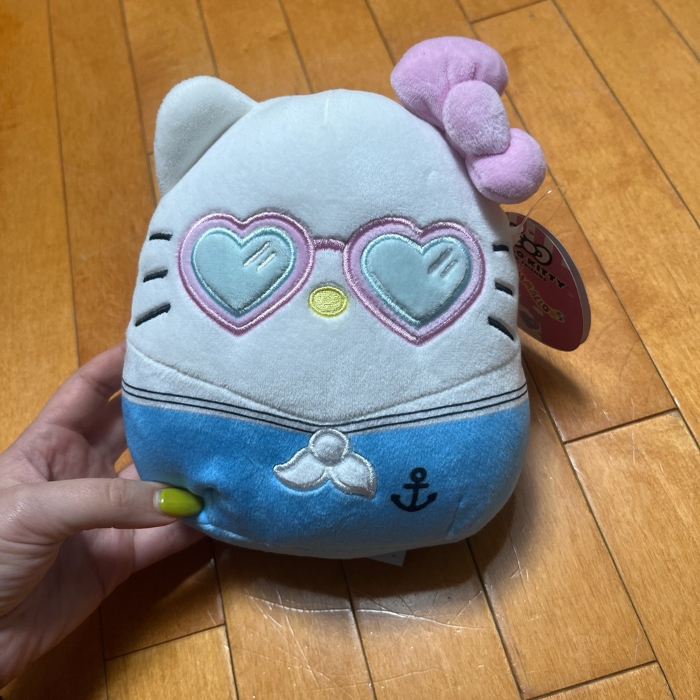 Hello Kitty Pink & Blue Squishmallow Plush with Heart Sunglasses Tag